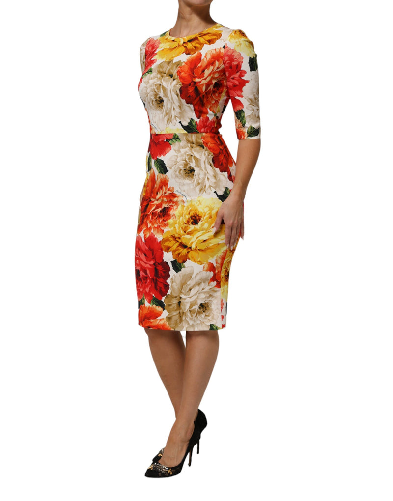 Robe fourreau en viscose imprimée florale multicolore Dolce & Gabbana