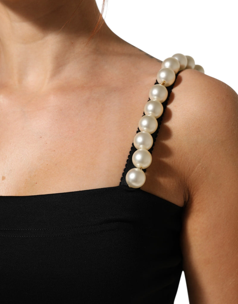 Robe Mini Sans Manches Dolce & Gabbana en Coton Noir avec Perles