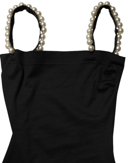Dolce &amp; Gabbana zwarte katoenen mini-jurk met imitatie parels