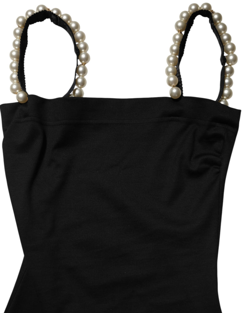 Robe Mini Sans Manches Dolce & Gabbana en Coton Noir avec Perles