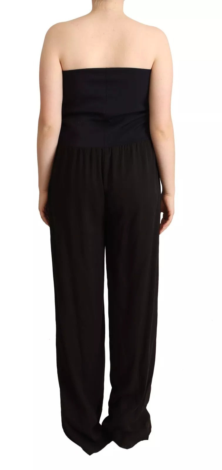 GF Ferre Black Lyocell Strapless Straight Jumpsuit