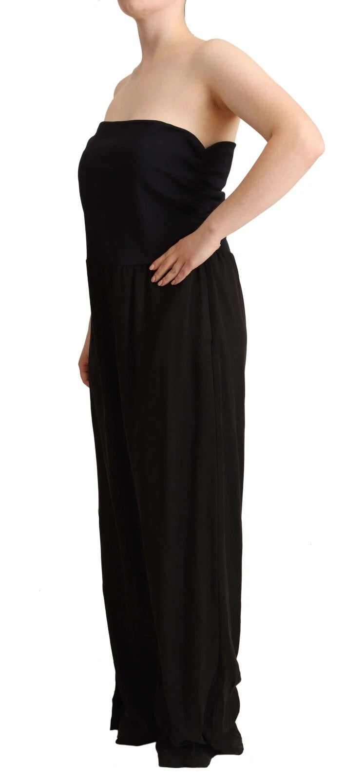 GF Ferre Black Lyocell Strapless Straight Jumpsuit