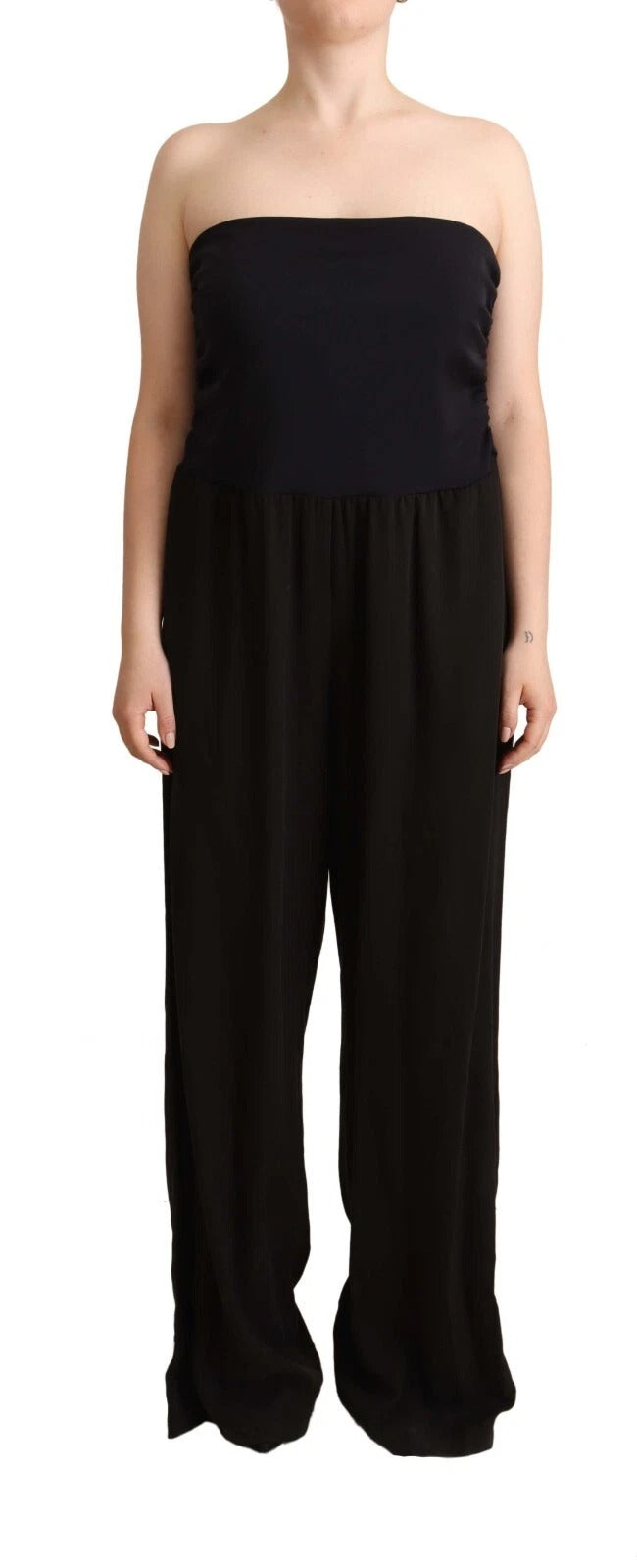 GF Ferre Black Lyocell Strapless Straight Jumpsuit