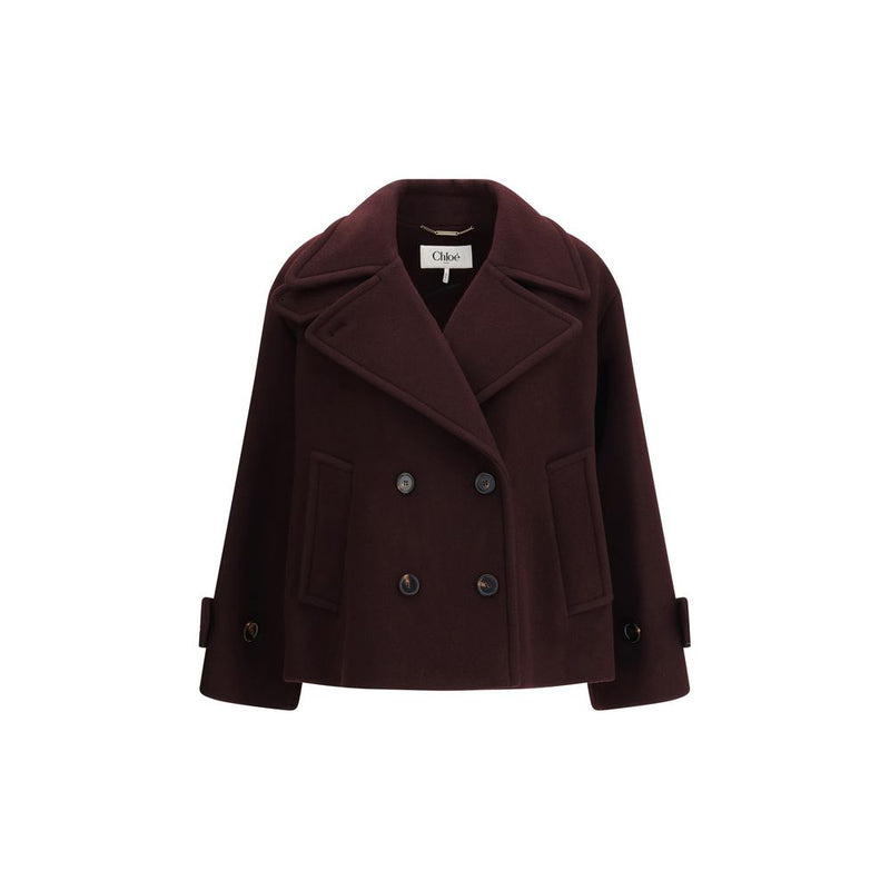 Chloé Bordeaux Oversized Double-Breasted Fleece Wool Coat