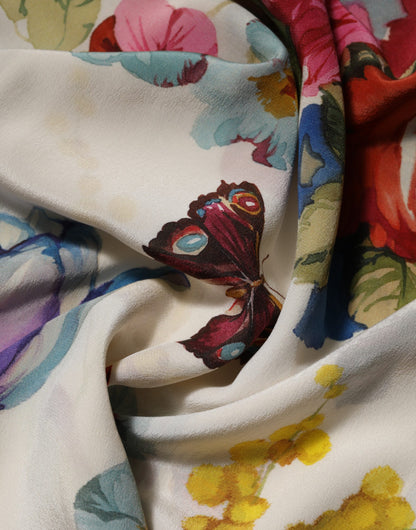 Dolce &amp; Gabbana witte zijden jurk met bloemenprint, lang model, met aansluitende pasvorm.