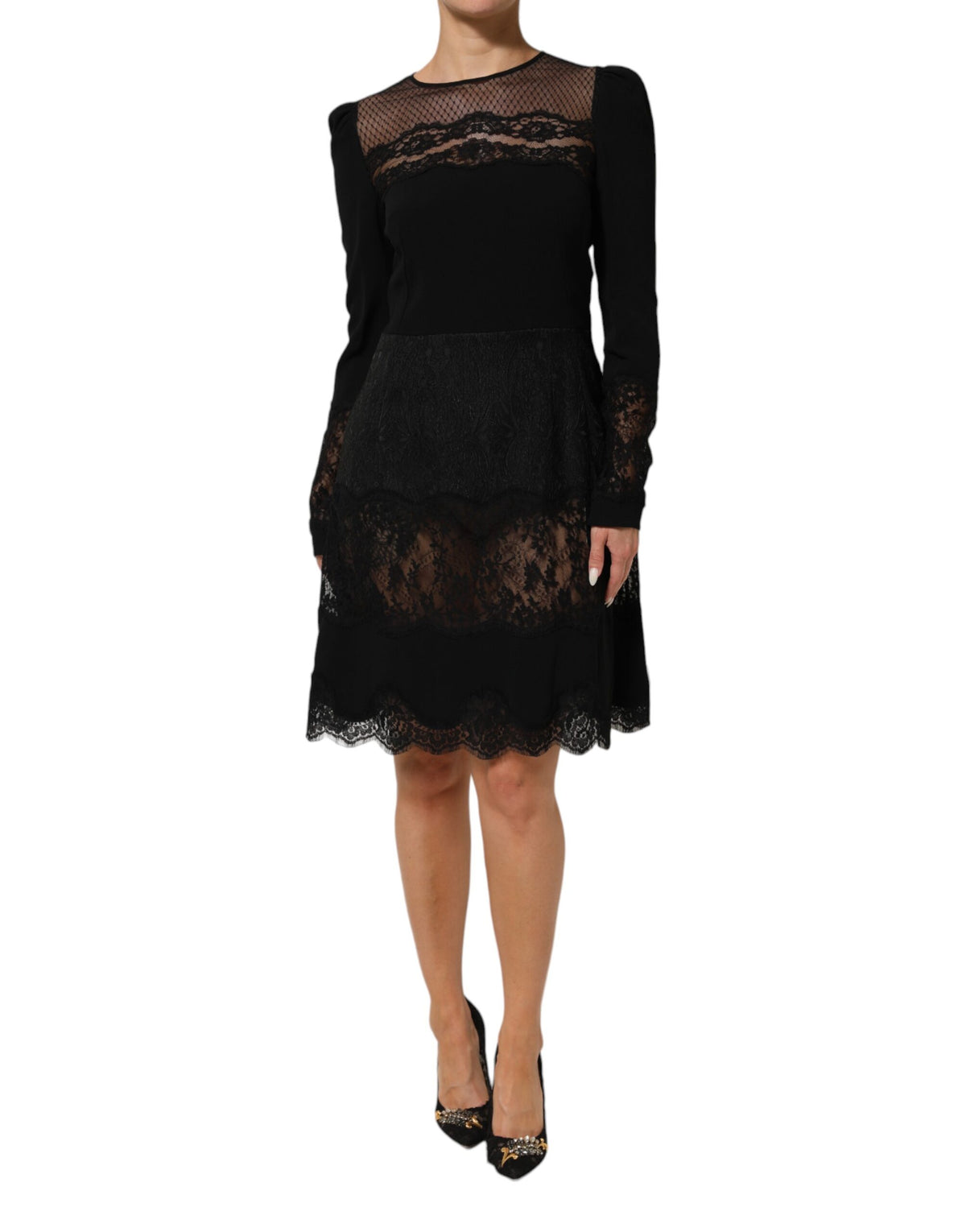 Dolce & Gabbana Robe A-ligne en Dentelle Florale Noire