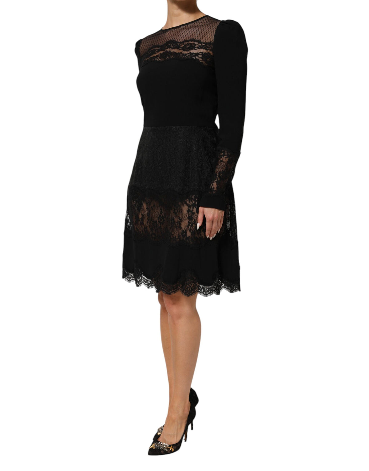 Dolce & Gabbana Robe A-ligne en Dentelle Florale Noire