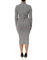 Dolce & Gabbana Robe Longue Bodycon Grise en Nylon à Manches Longues