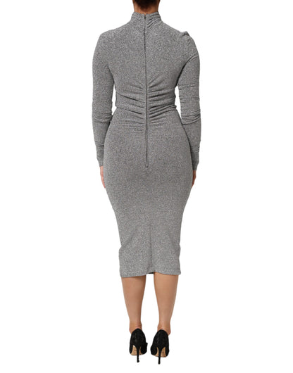 Dolce &amp; Gabbana grijze nylon, aansluitende, lange mouwen jurk.