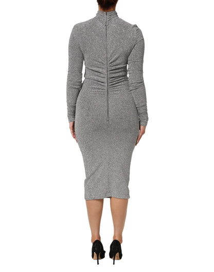 Dolce &amp; Gabbana grijze nylon, aansluitende, lange mouwen jurk.