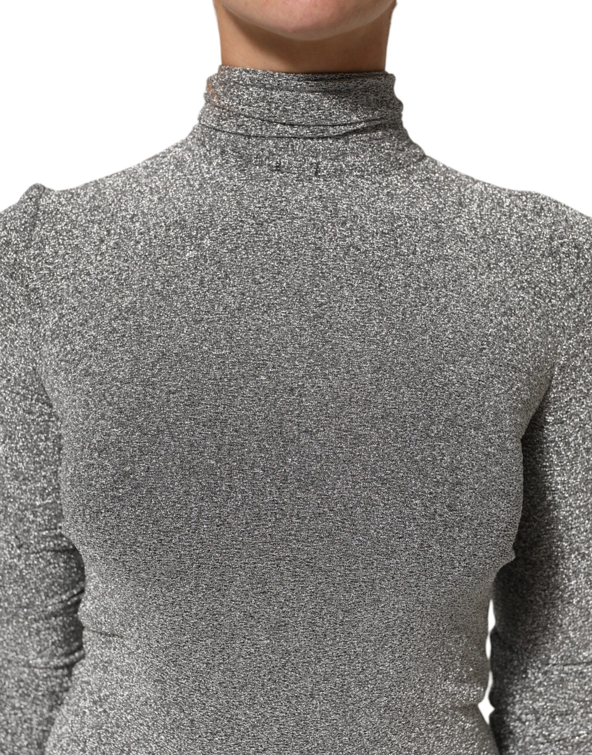 Dolce & Gabbana Robe Longue Bodycon Grise en Nylon à Manches Longues