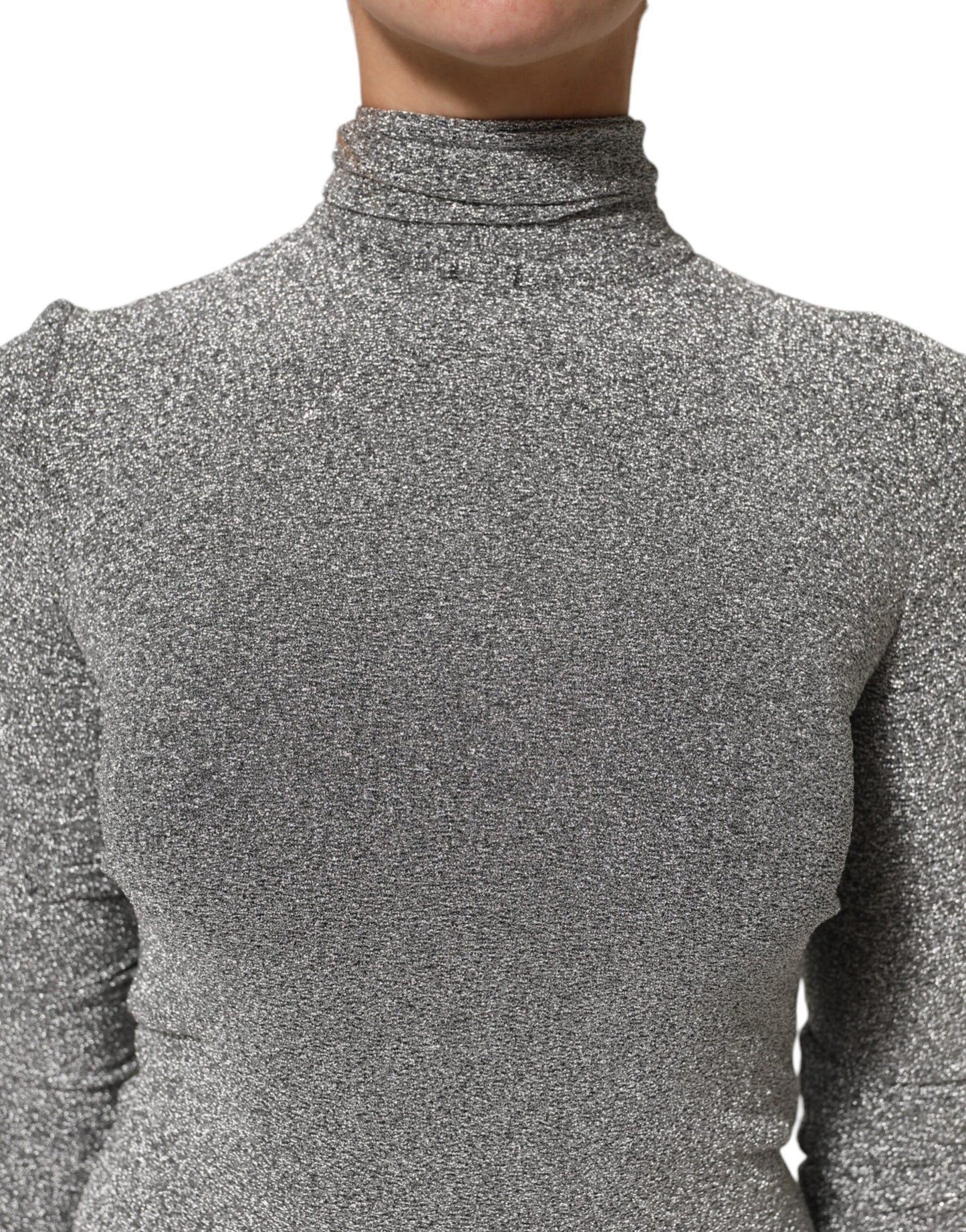 Dolce &amp; Gabbana grijze nylon, aansluitende, lange mouwen jurk.