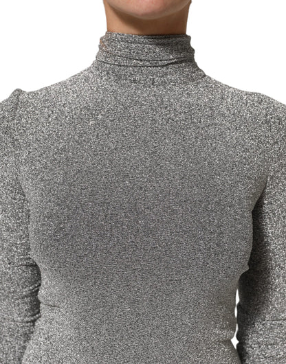 Dolce &amp; Gabbana grijze nylon, aansluitende, lange mouwen jurk.