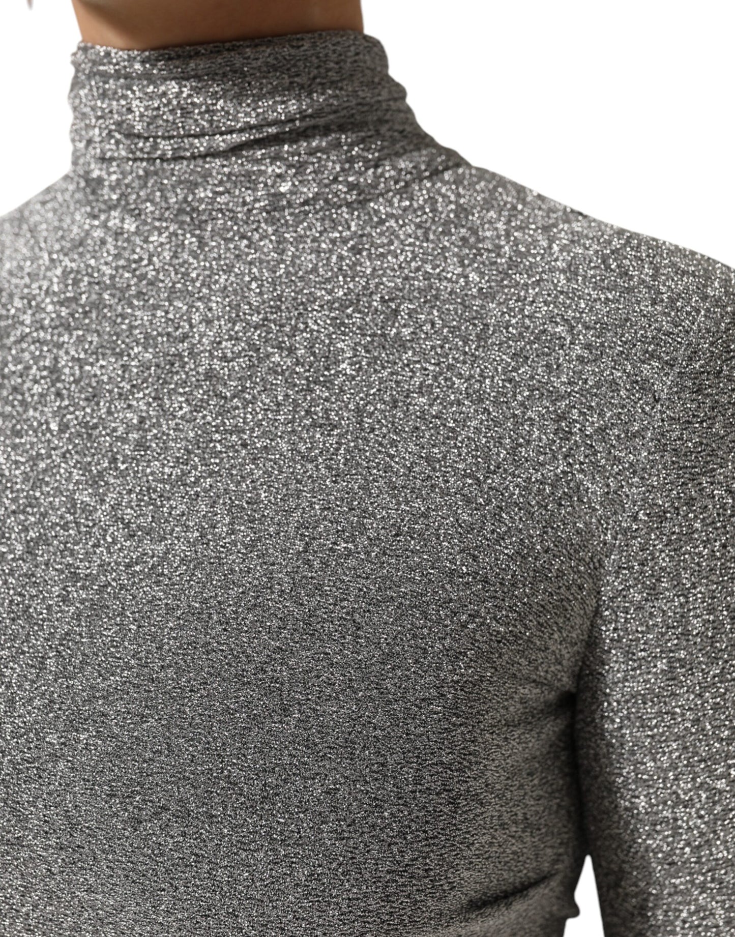 Dolce &amp; Gabbana grijze nylon, aansluitende, lange mouwen jurk.