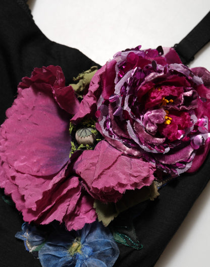 Dolce &amp; Gabbana zwarte, aansluitende jurk met bloemenapplicaties