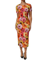 Robe Midi Sheath en Soie Imprimée Florale Multicolore Dolce & Gabbana