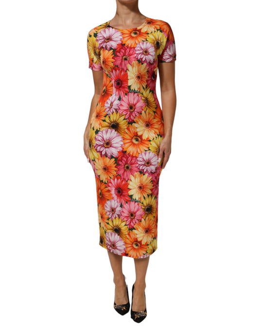 Dolce &amp; Gabbana Midi-jurk van zijde met bloemenprint in meerdere kleuren