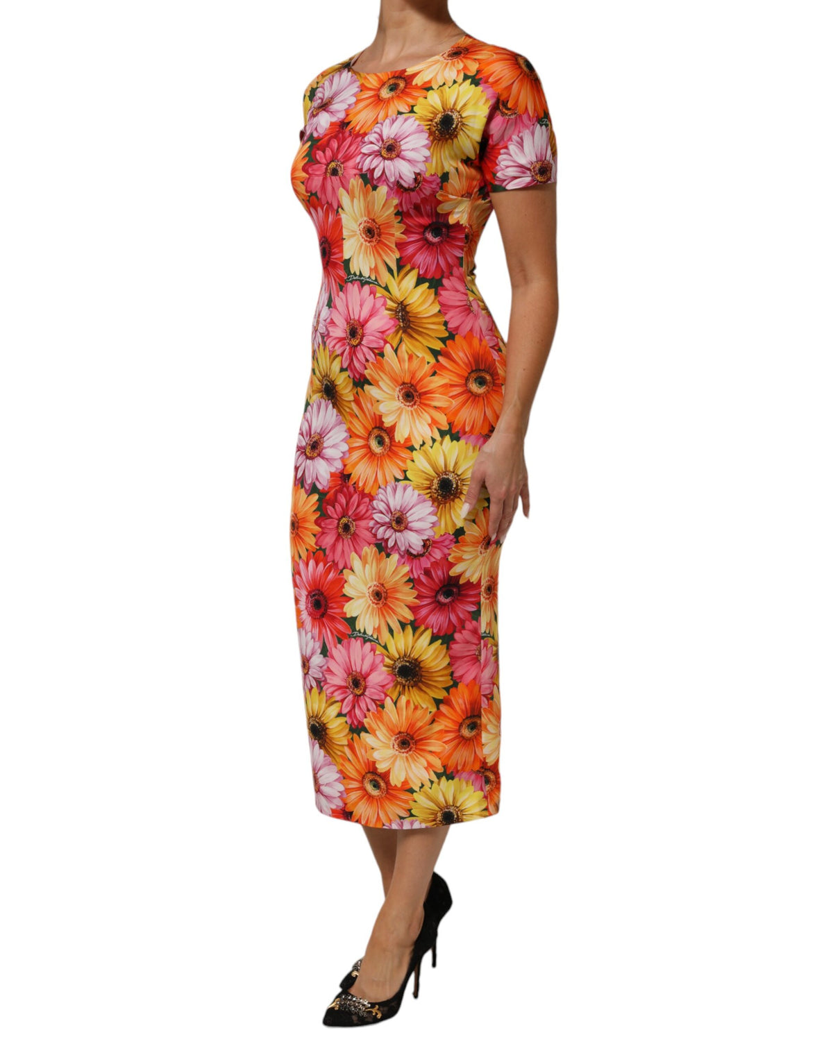 Robe Midi Sheath en Soie Imprimée Florale Multicolore Dolce & Gabbana