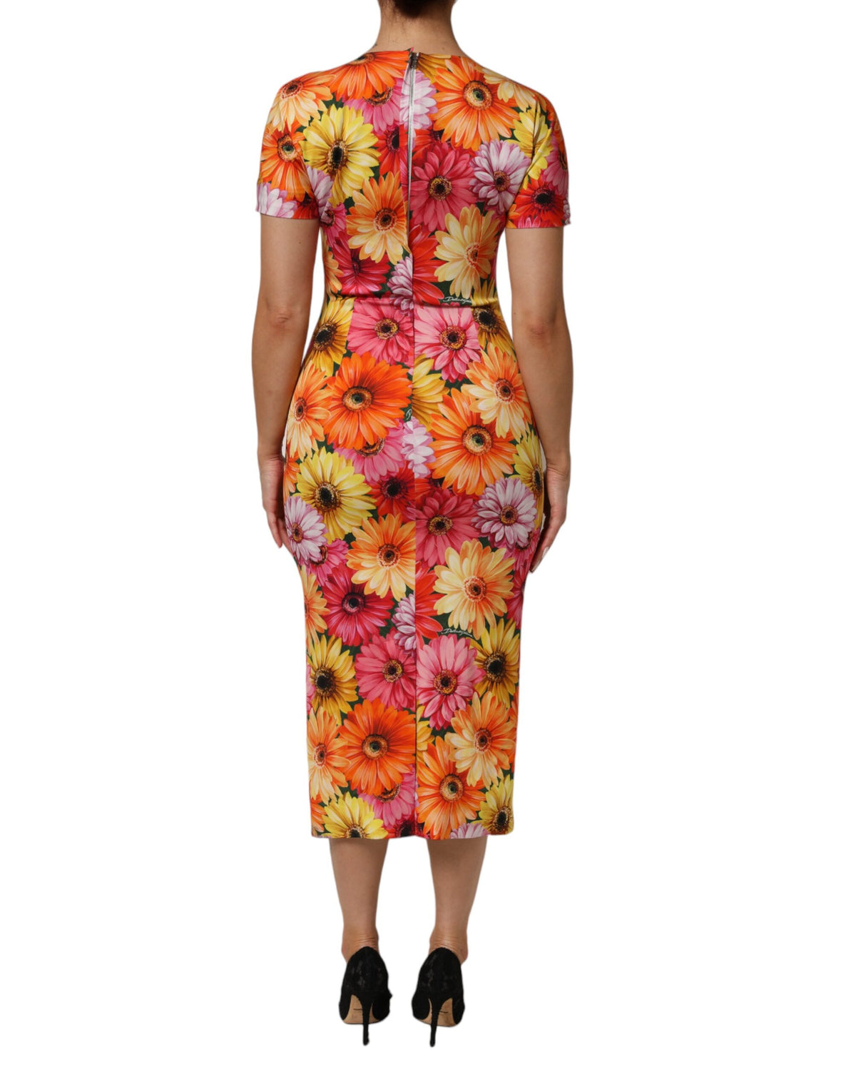Robe Midi Sheath en Soie Imprimée Florale Multicolore Dolce & Gabbana
