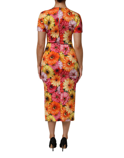 Dolce &amp; Gabbana Midi-jurk van zijde met bloemenprint in meerdere kleuren