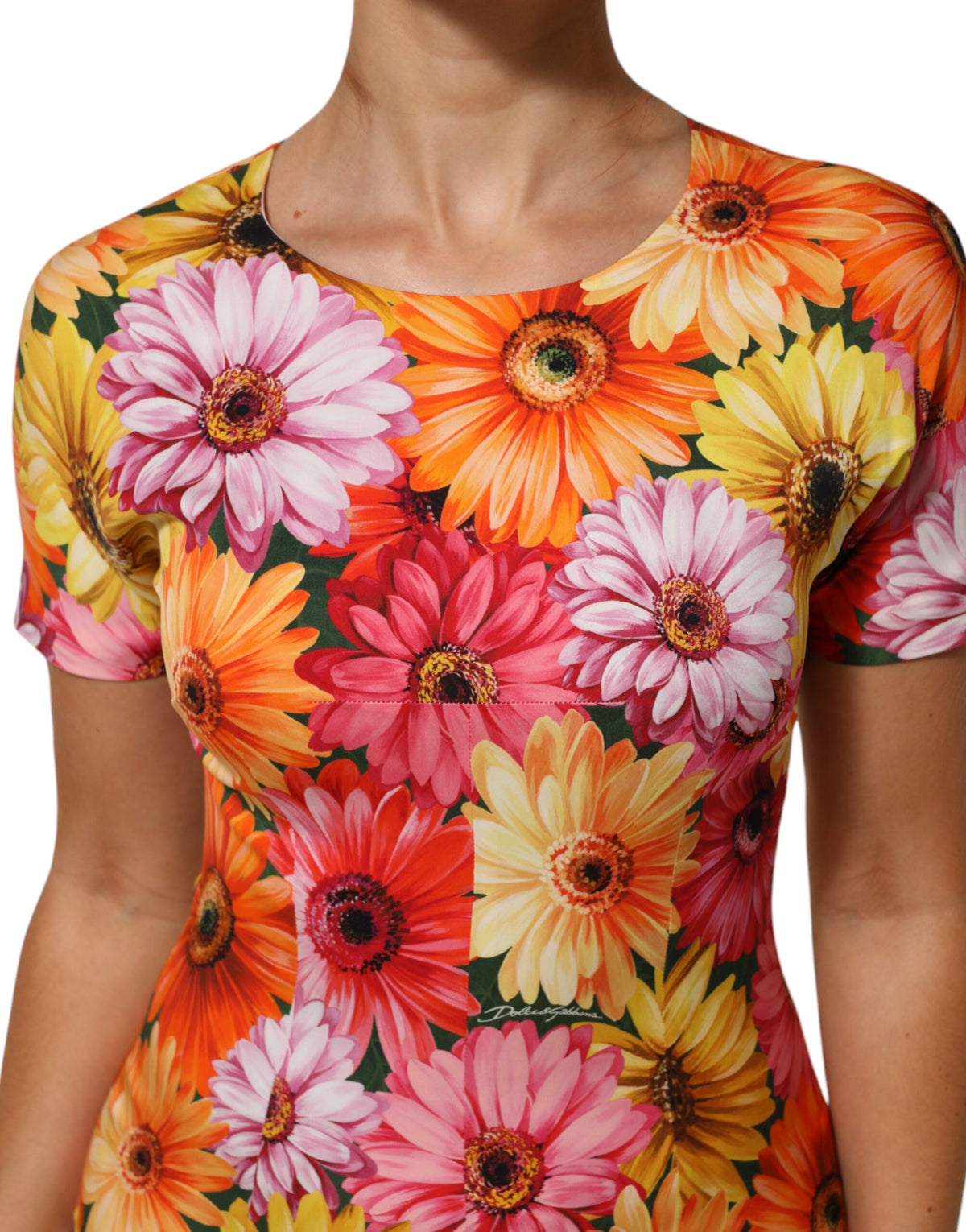 Robe Midi Sheath en Soie Imprimée Florale Multicolore Dolce & Gabbana