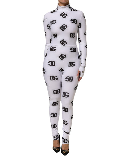 Dolce &amp; Gabbana zwarte en witte jurk met logo en monogram, lange mouwen, in jumpsuit-stijl.