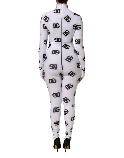 Dolce &amp; Gabbana zwarte en witte jurk met logo en monogram, lange mouwen, in jumpsuit-stijl.