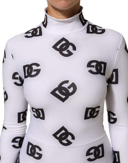 Dolce &amp; Gabbana zwarte en witte jurk met logo en monogram, lange mouwen, in jumpsuit-stijl.