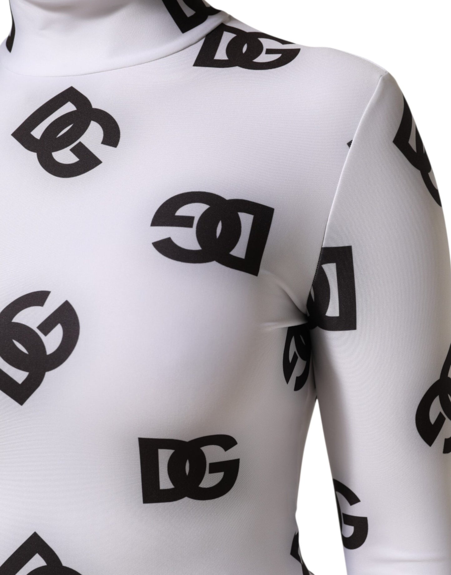 Dolce &amp; Gabbana zwarte en witte jurk met logo en monogram, lange mouwen, in jumpsuit-stijl.