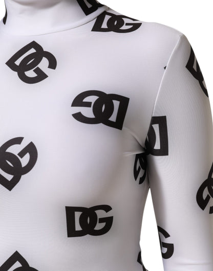 Dolce &amp; Gabbana zwarte en witte jurk met logo en monogram, lange mouwen, in jumpsuit-stijl.