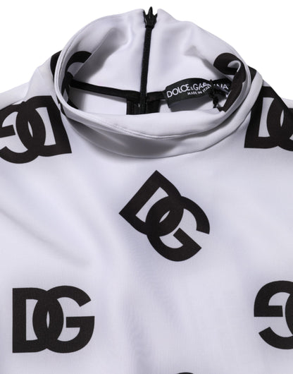 Dolce &amp; Gabbana zwarte en witte jurk met logo en monogram, lange mouwen, in jumpsuit-stijl.