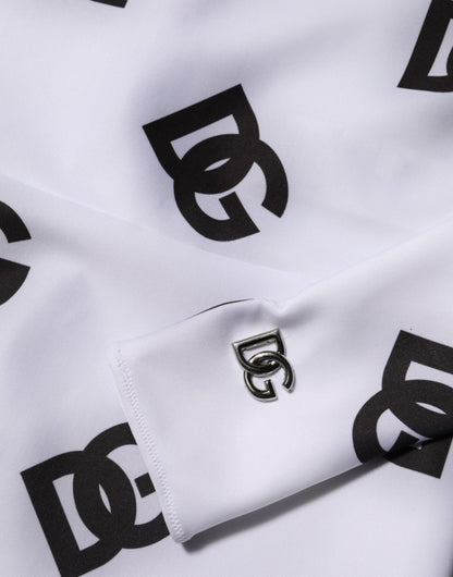 Dolce &amp; Gabbana zwarte en witte jurk met logo en monogram, lange mouwen, in jumpsuit-stijl.