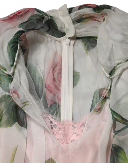 Dolce &amp; Gabbana witte, bloemenprint, plissé midi-jurk van zijde