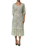 Robe Midi en Dentelle Florale Verte Menthe Dolce & Gabbana