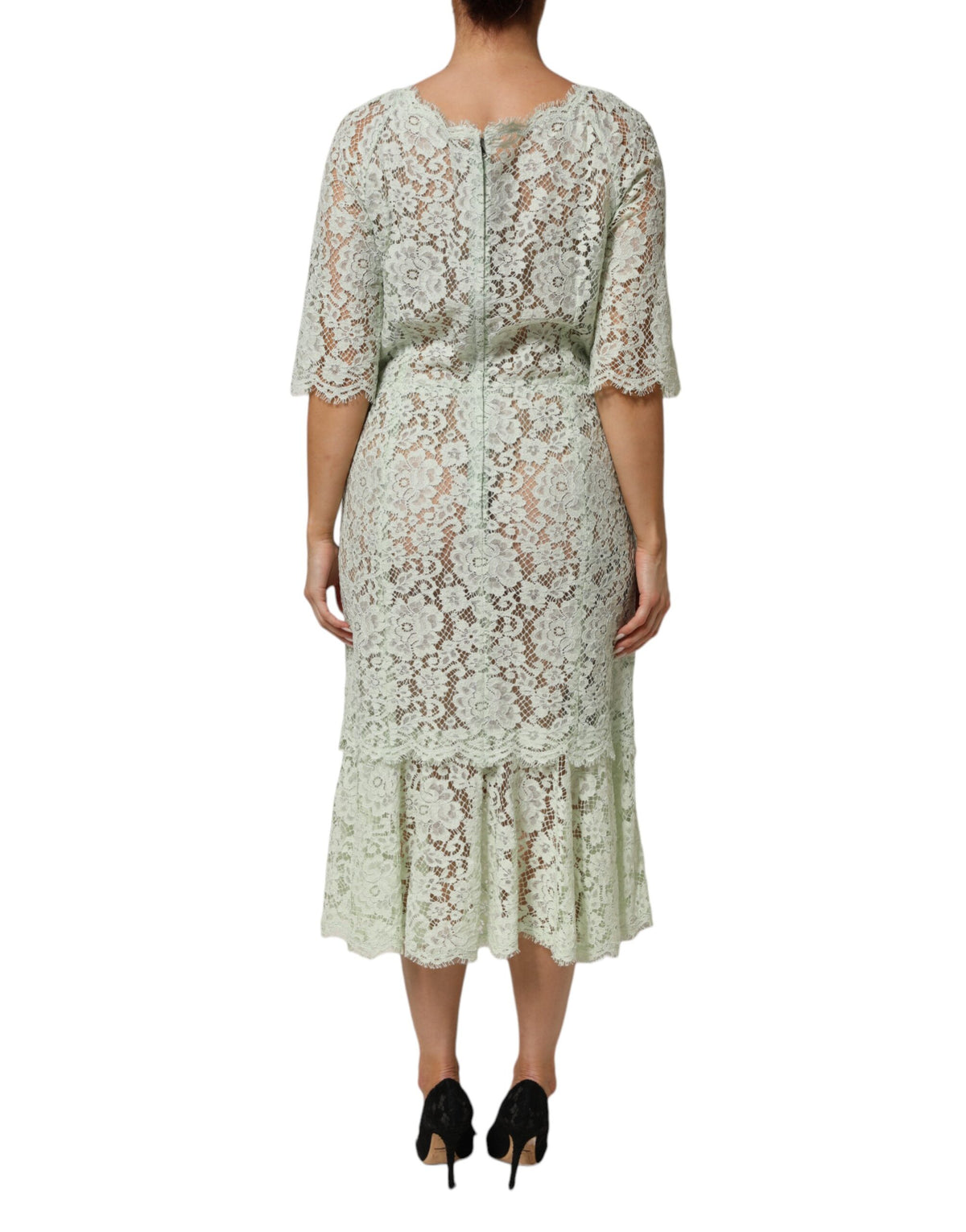 Robe Midi en Dentelle Florale Verte Menthe Dolce & Gabbana