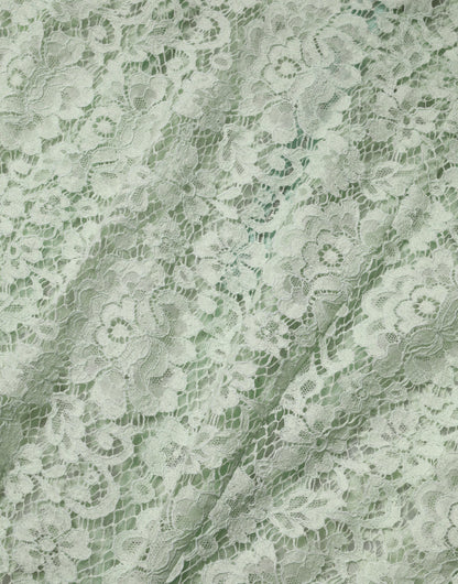 Dolce &amp; Gabbana Mintgroene Midi-jurk met bloemendecor en kantaccenten