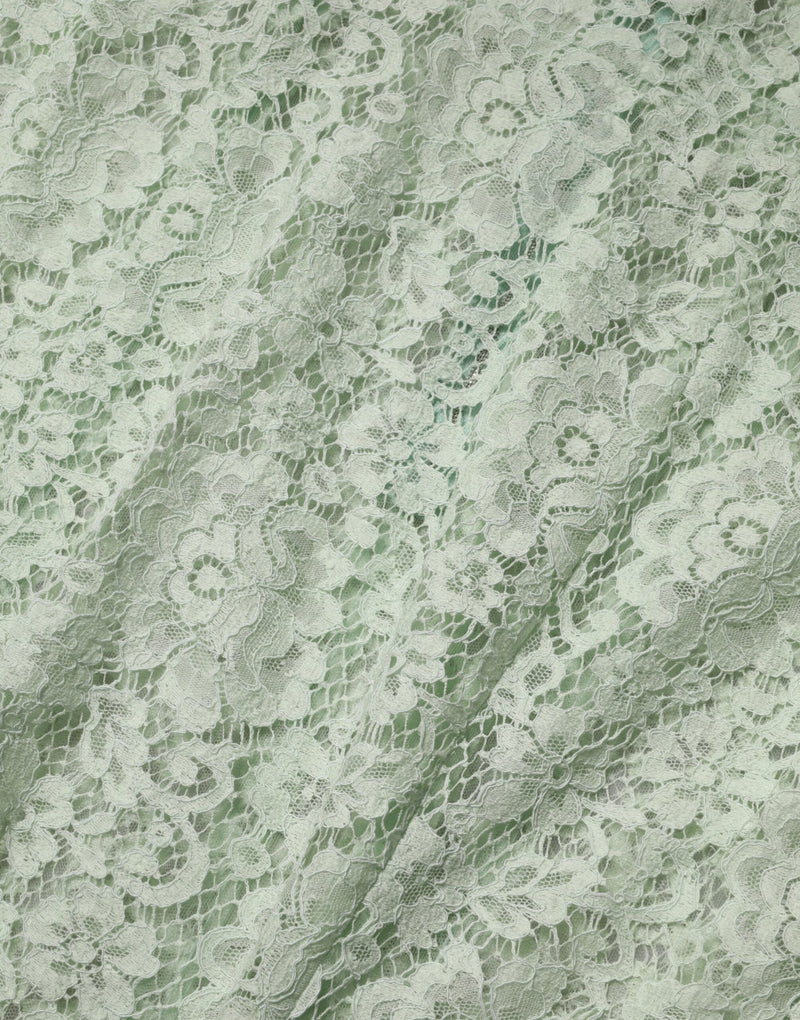 Dolce & Gabbana Mint Green Floral Lace Trim Midi Dress