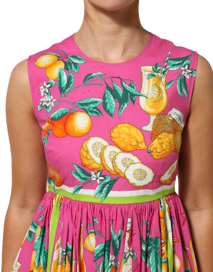 Dolce &amp; Gabbana roze jurk met A-lijn, fruitprint, minilengte en zonder mouwen