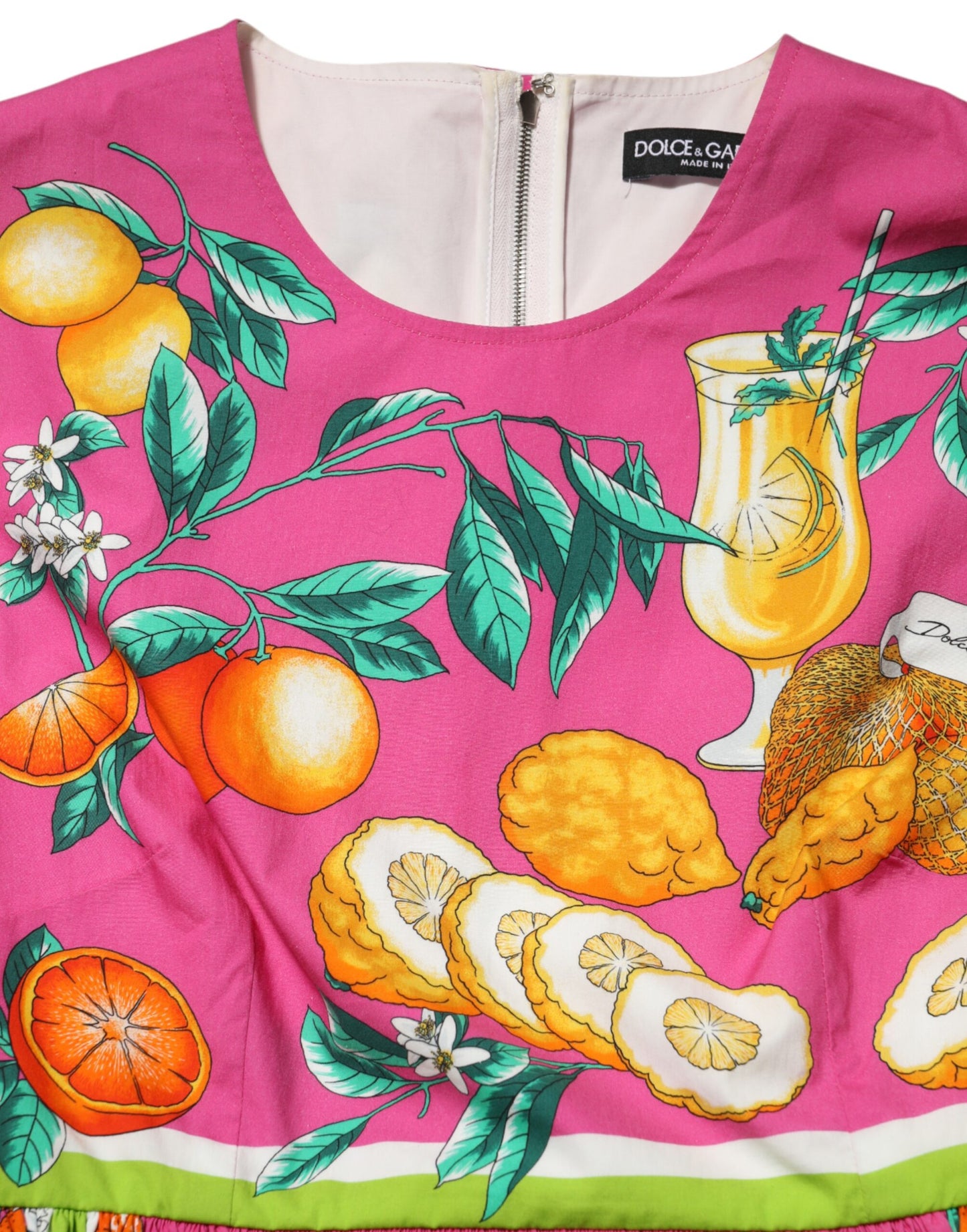 Dolce &amp; Gabbana roze jurk met A-lijn, fruitprint, minilengte en zonder mouwen