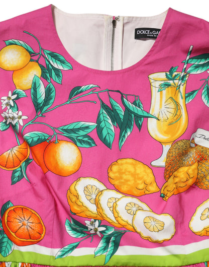 Dolce &amp; Gabbana roze jurk met A-lijn, fruitprint, minilengte en zonder mouwen