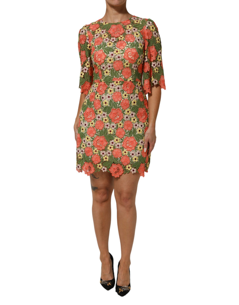 Robe Mini Aline à Broderies Florales Multicolores Dolce & Gabbana