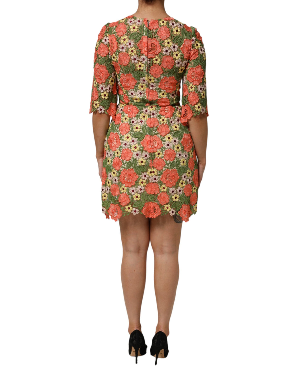 Robe Mini Aline à Broderies Florales Multicolores Dolce & Gabbana