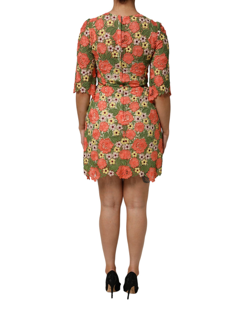 Robe Mini Aline à Broderies Florales Multicolores Dolce & Gabbana