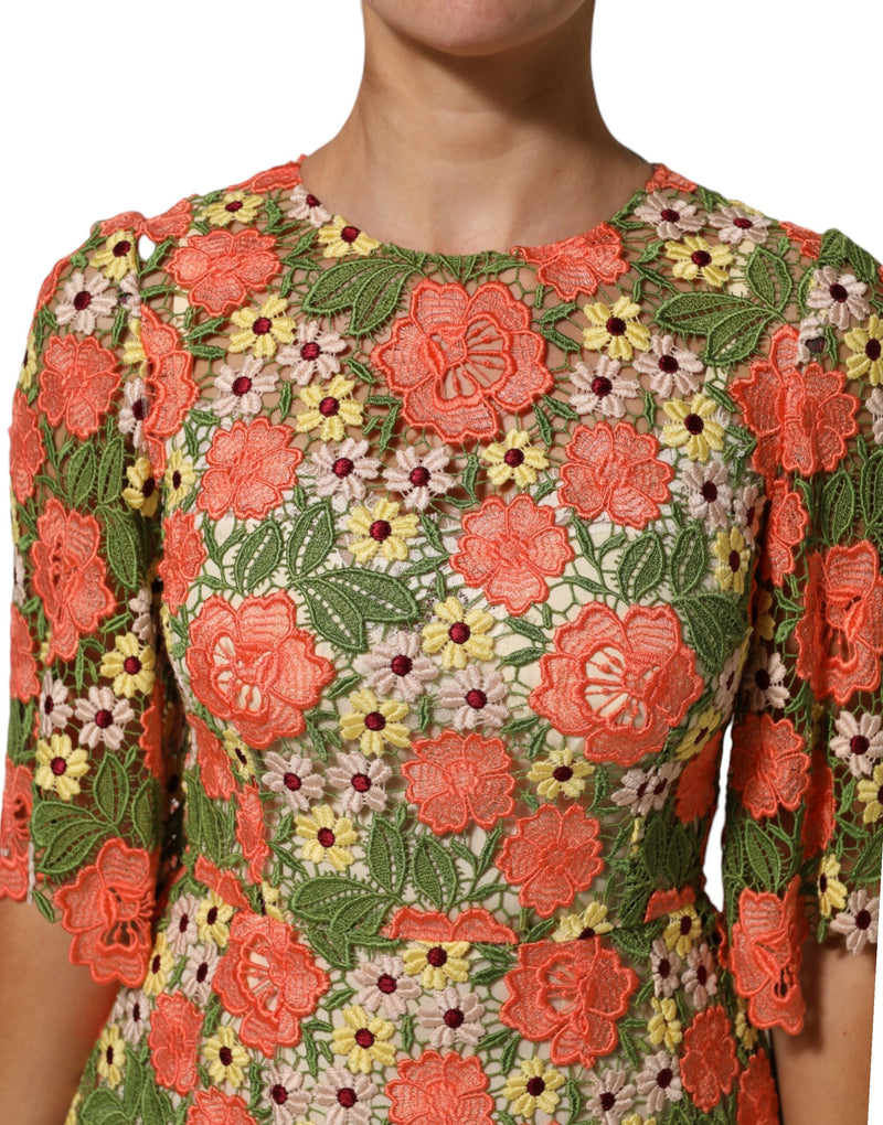 Robe Mini Aline à Broderies Florales Multicolores Dolce & Gabbana
