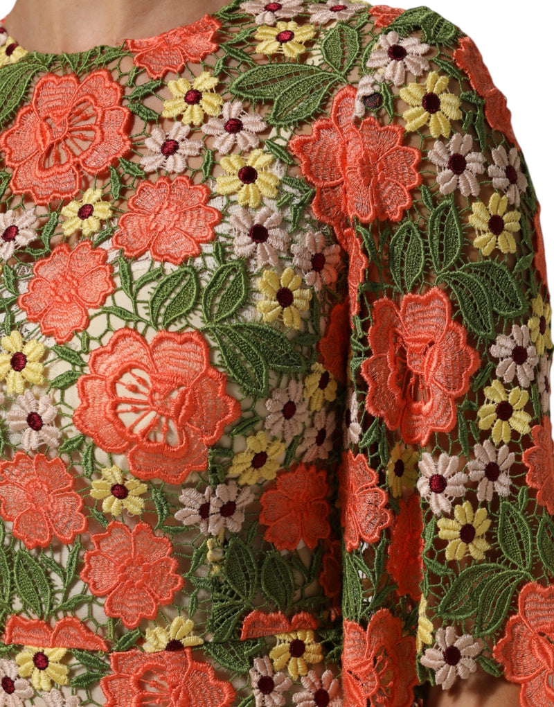 Robe Mini Aline à Broderies Florales Multicolores Dolce & Gabbana