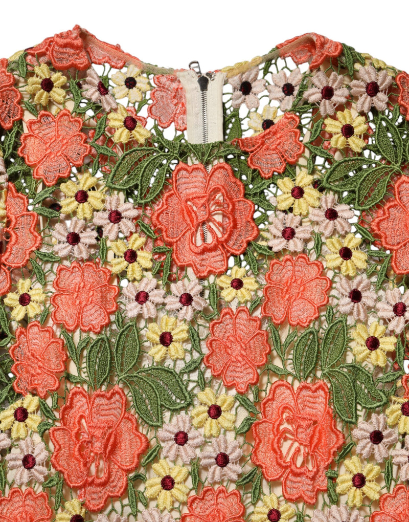 Robe Mini Aline à Broderies Florales Multicolores Dolce & Gabbana