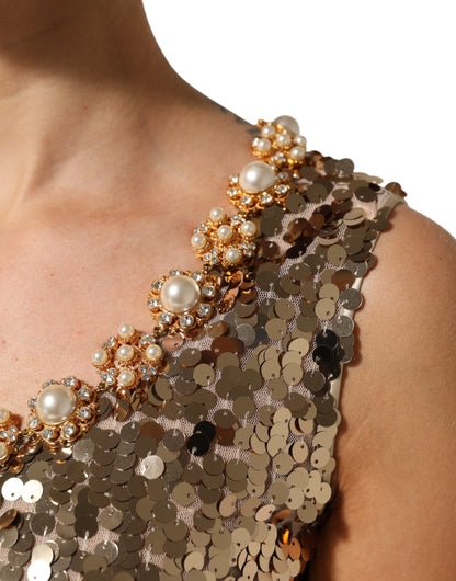 Dolce &amp; Gabbana gouden, met pailletten versierde nylon A-lijn mini-jurk