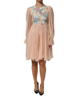 Dolce & Gabbana Robe A-Line Pleated en Broderie Florale Rose