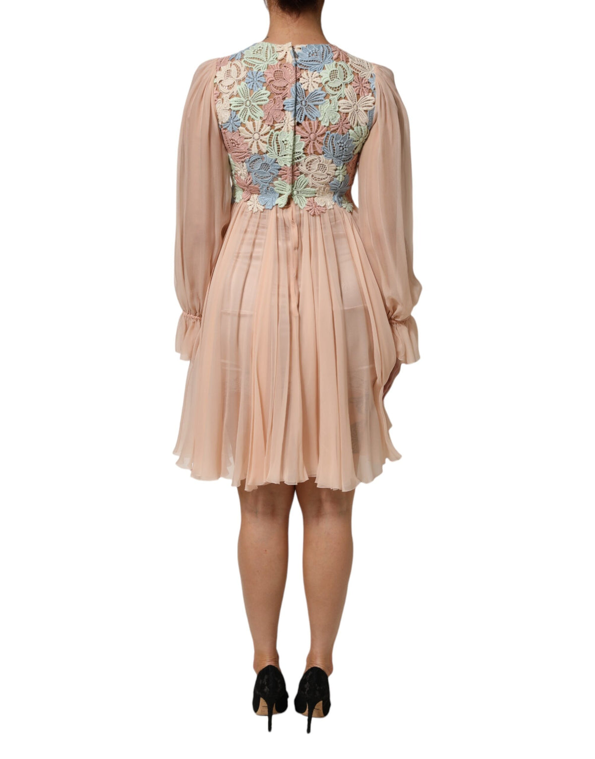 Dolce & Gabbana Robe A-Line Pleated en Broderie Florale Rose