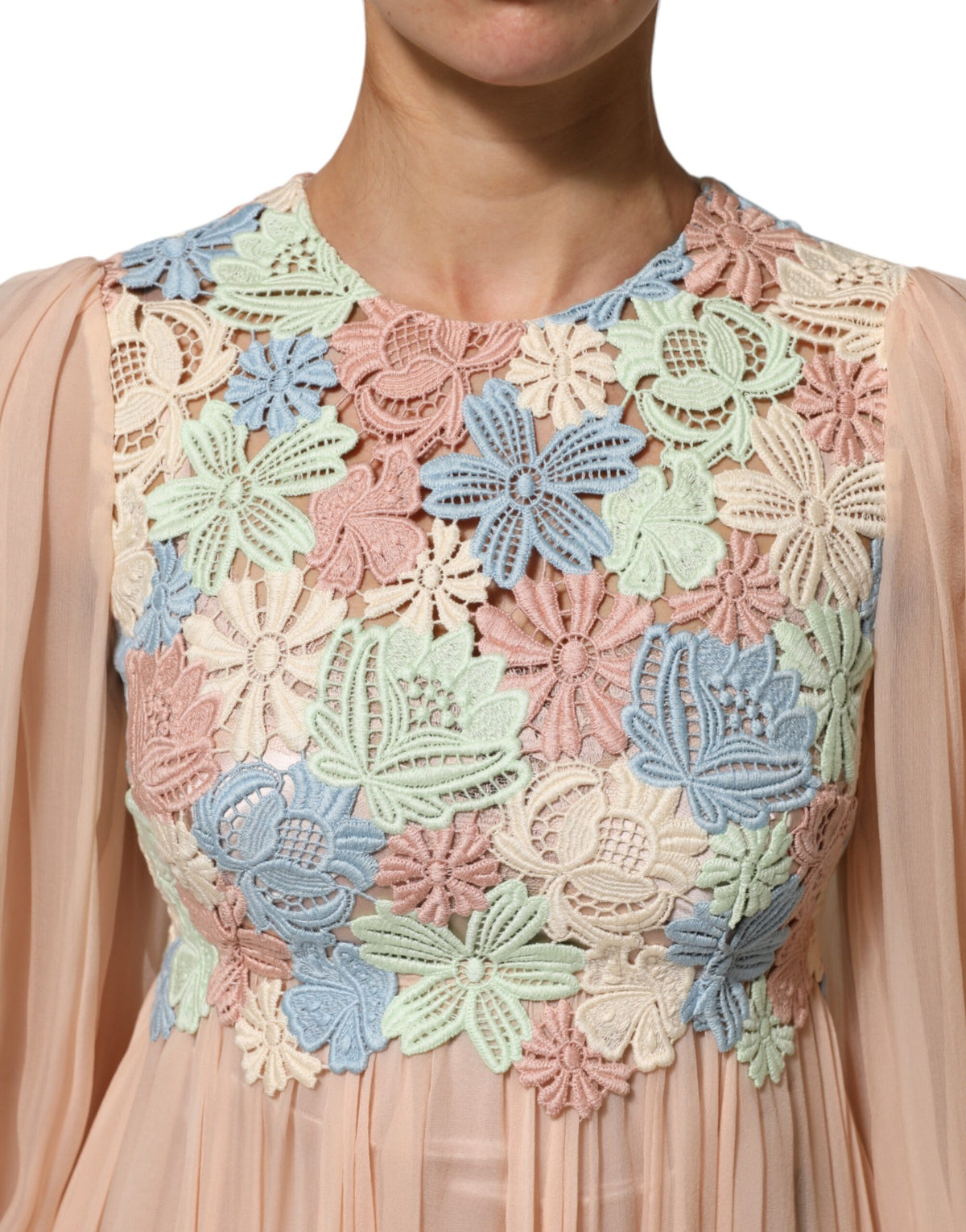 Dolce & Gabbana Robe A-Line Pleated en Broderie Florale Rose